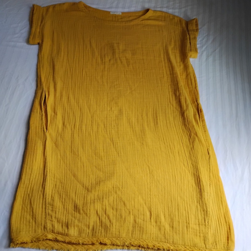 Eileen Fisher Dress Large Gauze Organic Cotton Shift Pockets Capsule Beach Boho